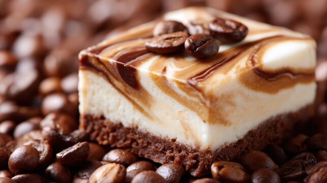 Indulge in a luscious treat with this brownie swirl dessert, layered with coffee cream and topped with roasted coffee beans, perfect for coffee lovers and dessert enthusiasts. - Powered by Adobe