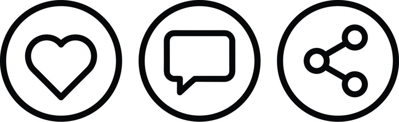 Fototapeta premium Like, Comment and Share Icons – Modern Social Media Engagement SymbolsLike, Comment and Share Icons – Modern Social Media Engagement Symbols