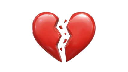 Broken red heart on white background