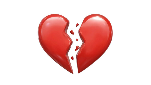Broken red heart on white background