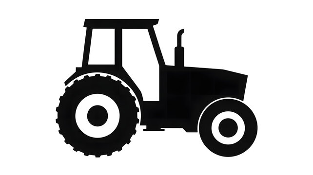 Simple black silhouette icon of a farm tractor for agricultural themes and designs