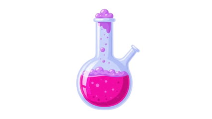 Isolated flask with pink liquid, experiment, science glassware, chemical reaction