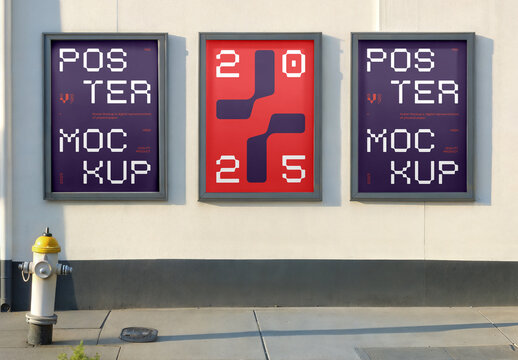 Three Poster on Wall Mockup