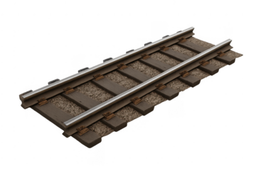 Section of railroad tracks isometric perspective on transparent background