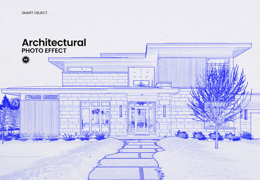 Architectural Blueprint Photo Effect
