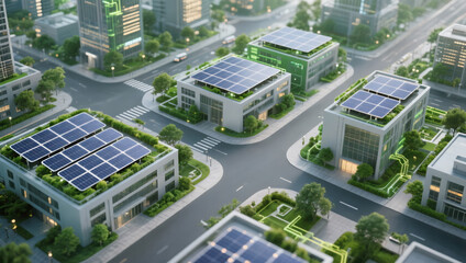 Innovative digital twin technology enhances urban landscapes with solar panels on rooftops, promoting sustainability and energy efficiency
