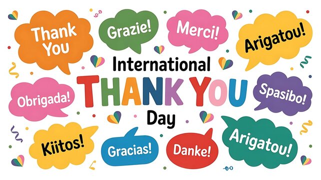 International thank you day celebration with multilingual gratitude expressions