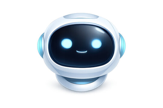 Cute futuristic robot head on transparent background image render.