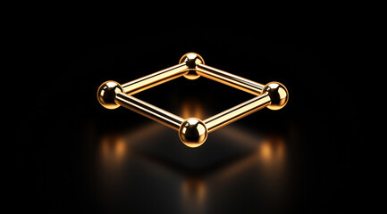 Elegant gold abstract geometric connection network black background structure sphere rod