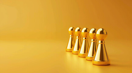Golden pawn row strategy success leadership teamwork business concept gold piece competition