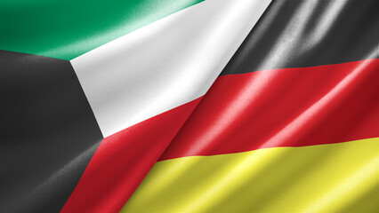Obraz premium Kuwait and Germany two national flags filling the entire frame, close-up view, edge-to-edge composition