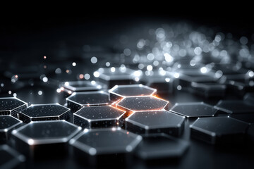 Futuristic hexagonal grid with glowing core block fading into black background for blockchain security concept