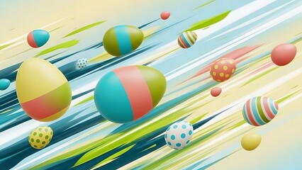 Colorful Easter eggs in motion against a vibrant abstract background with streaks of color