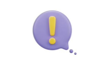Isolated light-purple speech bubble with yellow exclamation mark, important notification icon