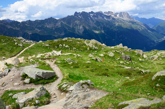 Plan de l'Aiguille - plateau above Chamonix in French Alps, intermediate cable car station on Aiguille du Midi, Mount Blanc range, Haute-Savoie, France, Europe, down Arve Valley - Vall&eacute;e de Chamonix 