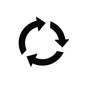 A simple black and white illustration depicts a circular arrangement of three arrows indicating a continuous looping or recycling process