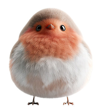 A round robin bird with soft feathers stands on a transparent background. This bird can be used for winter and Christmas themed projects and designs during New Year celebrations