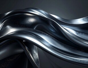 Metallic, flowing forms undulate against a dark, gradient backdrop