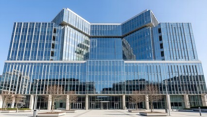 Modern Glass Office Building with Unique Angular Architecture