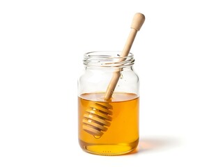 Glass Jar with Honey and Wooden Dipper