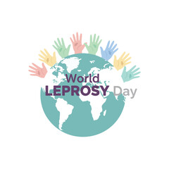 World Leprosy Day Illustration with Globe and Colorful Hands