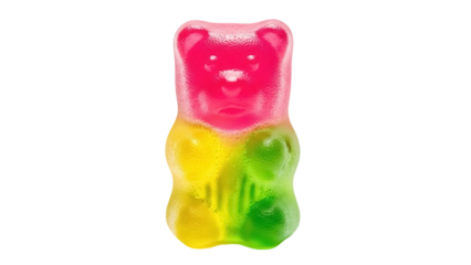 Isolated multicolored gummy bear candy on a sweet sugar confection for a fun treat