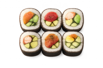 Delicious Sushi Rolls Isolated on a transparent background, close-up.