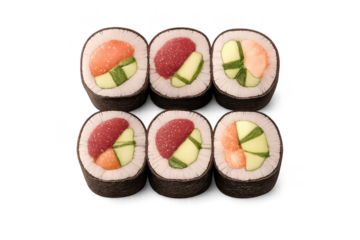 Delicious sushi rolls on transparent background for your design work.