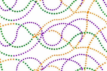 Colorful wavy lines of dots in purple green and orange create an abstract pattern