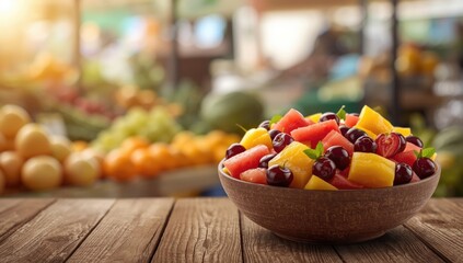Colorful assorted fruits salad highlighting natural sugars, suitable for a refreshing snack or brunch, World Food Day
