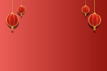 Minimalist Chinese New Year Red Lanterns on Gradient Background