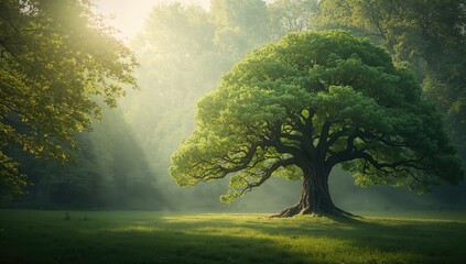 Tree with foliage resembling lungs air quality, suitable for ecological or health-related layouts