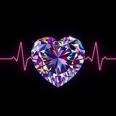 heart and heartbeat symbol Crystal heart on black background 