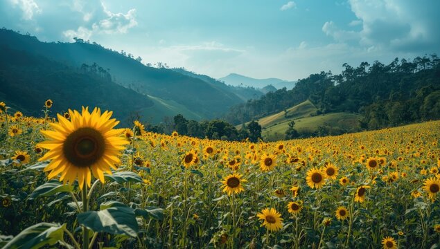 Colorful Mexican Sunflowers in Thung Bua Tong fields, emphasizing natural plant diversity, World Nature Day