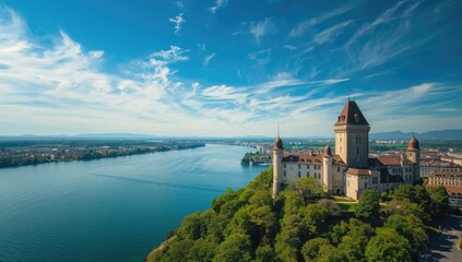 Saint Maire Castle in Lausanne, a historic medieval fortress on the lakeside, heritage conservation