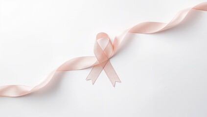 Pink ribbon on a white background used as a header background for health awareness campaigns, World Breast Cancer Day