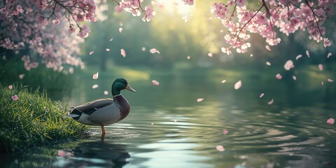 Dabbling duck with open beak on water surface, illustrating bird feeding activity for nature study