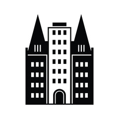 Black and white castle icon silhouette