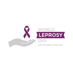 World Leprosy Day Banner with Purple Ribbon and Gray Hand Icon