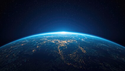 Fototapeta premium Asia-Pacific nighttime view highlighting city lights and natural features, focusing on urban expansion and erosion risk