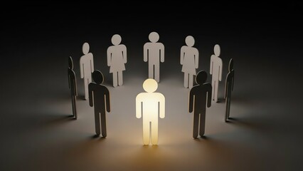 Bright glowing person stands out from dark silhouetted figures