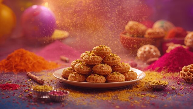 Chandrakala, a layered sweet with crispy shell and soft khoya center, traditional Indian festival treat, Diwali