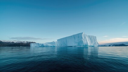 Floating white iceberg in polar region, highlighting glacial melt risks