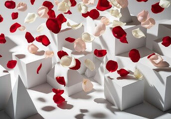 Elegant Floating Rose Petals on Geometric White Stages Arrangement