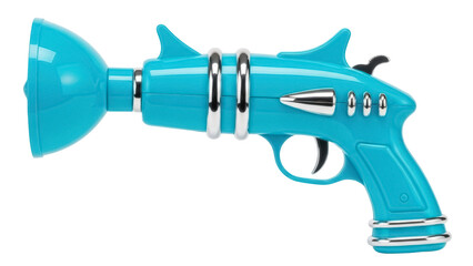 Isolated toy gun, vintage science fiction space blaster, blue retro ray gun on background © Natasha