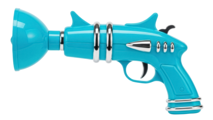 Isolated toy gun, vintage science fiction space blaster, blue retro ray gun on background