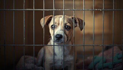 Stray dogs in a shelter cage, animal care and rescue efforts