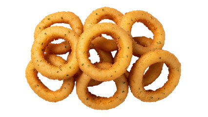 Isolated golden crispy onion rings snack, appetizers, side dish for picnic with no background