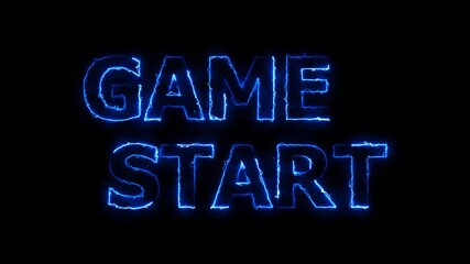 GAME START text icon animation glowing neon arc reactor color business banner offer poster template shop signboard marketing announcement on black background.4k motion video