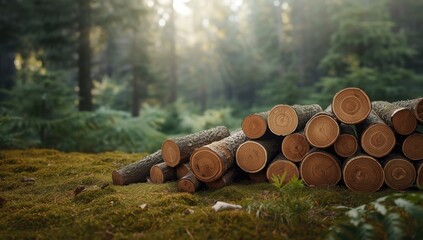 Stacked pine logs prepared for firewood, highlighting sustainable heating practices, World Fire Safety Day